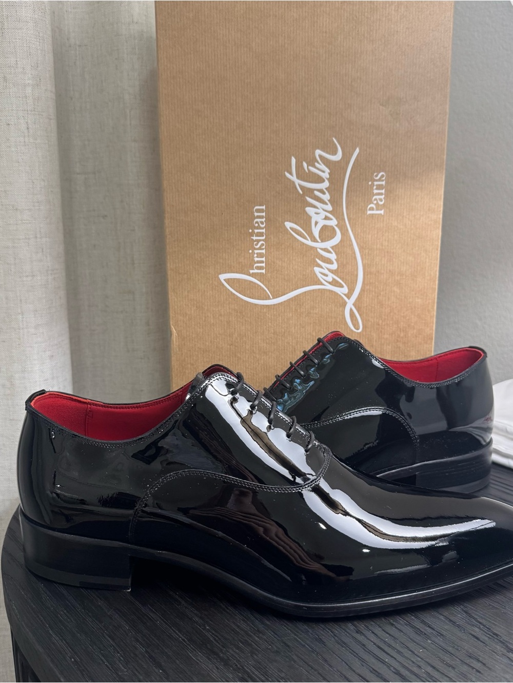 Christian Louboutin Pelvis Lace-Up Dress Shoes Patent Black 42